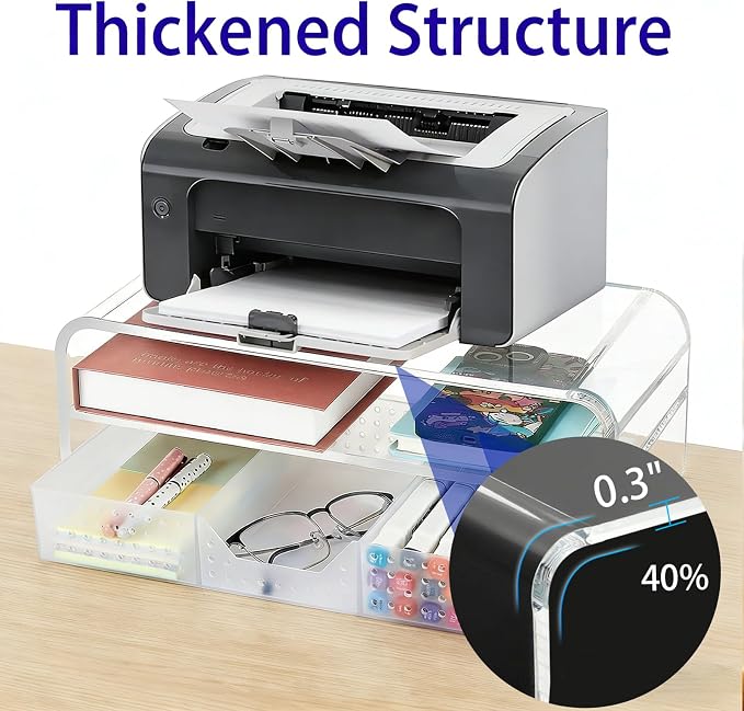 OPNICE Desk Organizer and Accessories, 2-Tier Computer Monitor Stand Riser with Drawer and 2 Pen Holders, Laptop Stand, Office Desk Accessories for Office Supplies, 1 Pack, Transparent