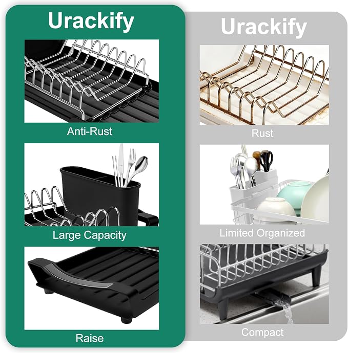 Dish Drying Rack - A Compact, Space-Saving Stainless Steel Rust-Resistant Dish Drainer Specifically Designed for Kitchen and Apartment Countertops/Sink Cabinets,11.42 to 19.9 Inches (Black)