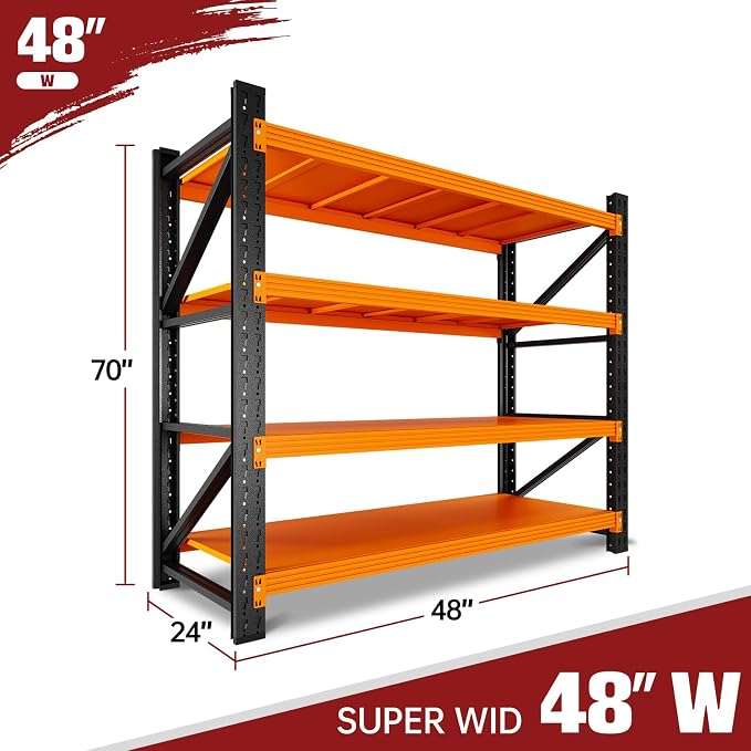 RAVIGIN 3000LBS Storage Shelves, 48" W Garage Shelving Heavy Duty Metal Adjustable Garage Shelves, Shelving Units Industrial Shelving for Warehouse, 48" W x 23.7" D x 70" H,Orange