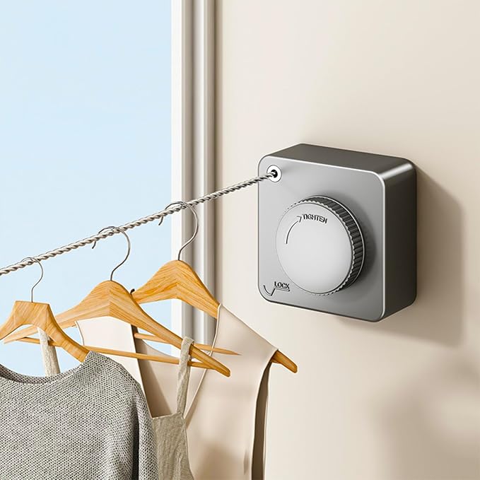 Retractable Clothesline Indoor Outdoor 16.2Ft Non-Sag(1, Gray) | Stainless Steel Heavy Duty Design Laundry Wash Line with Wall Mounted, Space-Saving Drying Rack for Bathroom, Balcony