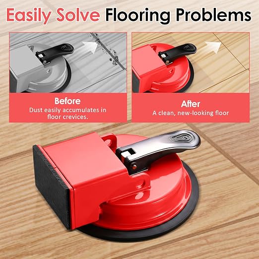 Floor Gap Fixer Tool, Bwaliffury 2026 New Heavy Duty Suction Cup Gap Puller With 10 Reusable Sticky Pads & Rubber Mallet, Floor Gap Fixer For Wood, Laminate, Tile, Vinyl Floor Gap Repair Tools, Red