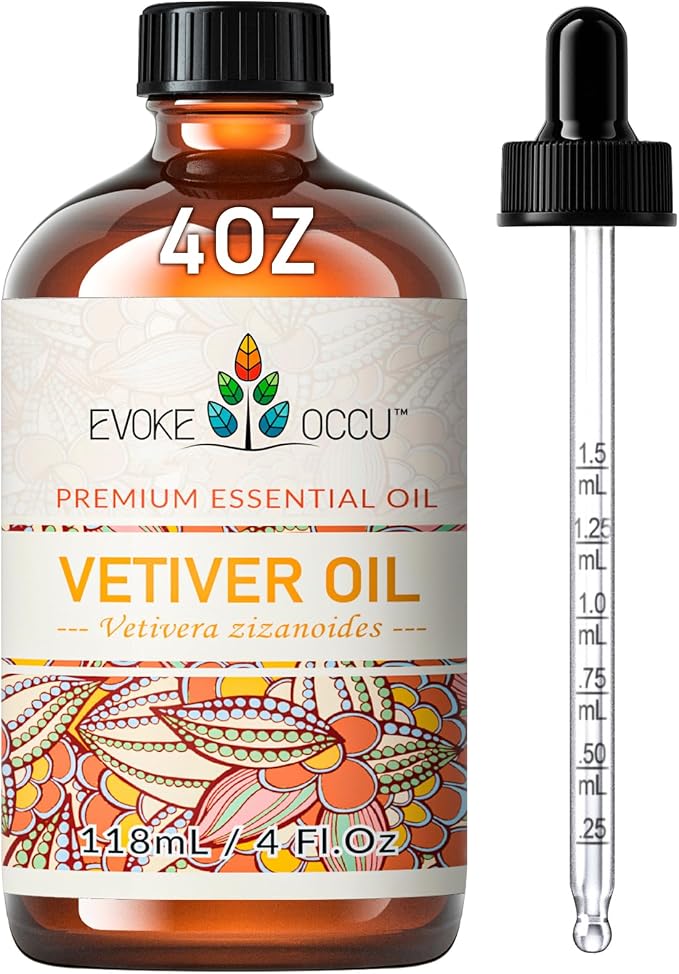 EVOKE OCCU Vetiver Essential Oil for Skin, Diffuser, Aromatherapy | Strong Smell for DIY, Candle Soap Making Scent, Suitable for Room, Home, Office - 4 fl oz / 118 mL
