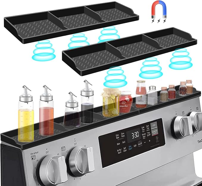 Hydream Stove Top for Silicone Shelf,30 Inch Magnetic Shelf Over the Stove Spice Rack,Kitchen Organizer Magnet Above Stovetop Back of Flat Storage Suctioned-Black