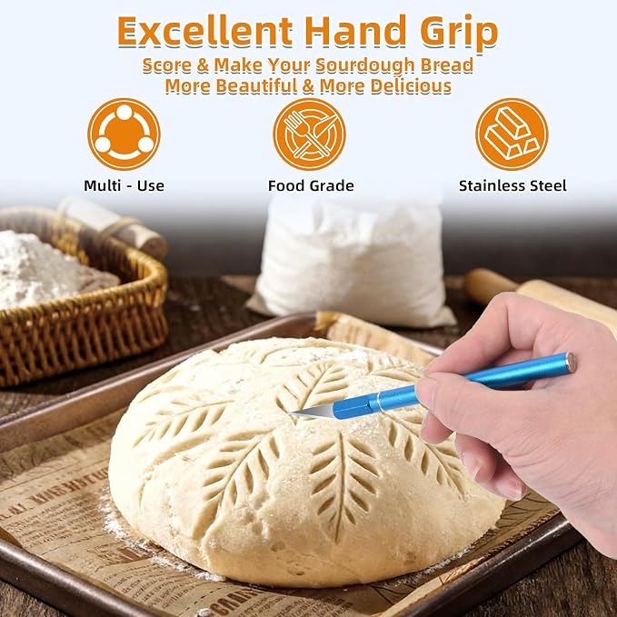 Upgraded Bread Lame with 10 Blades - Professional sourdough Scoring Tool for bread scoring tool Safety Cover & Ergonomic Handle - Premium Bread Scoring Knife for Artisan Bread Making (2, Red and Blue)