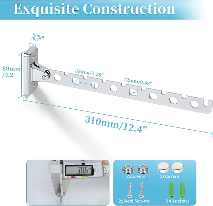 Alise Clothes Drying Rack Wall Mounted,Folding Coat Hanger,Polished Chrome | Hanger Rack Clothes Hook Closet Storage Organizer,Swivel Space Saving Clothes Hanger Rack for Bedroom Bathroom Laundry