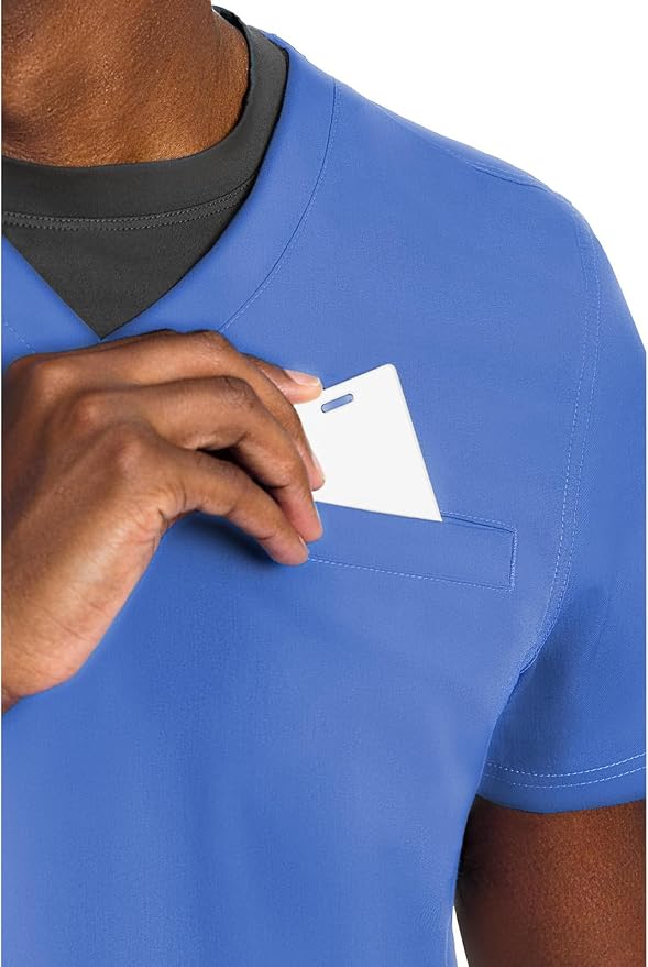Med Couture Rothwear Touch Mens Scrubs Top 3 Pockets Modern Fit | 2-Way Stretch, Ultra-Soft Fabric, Lightweight Feel, Knit Details, Side Vents, Durable Construction, Easy Care