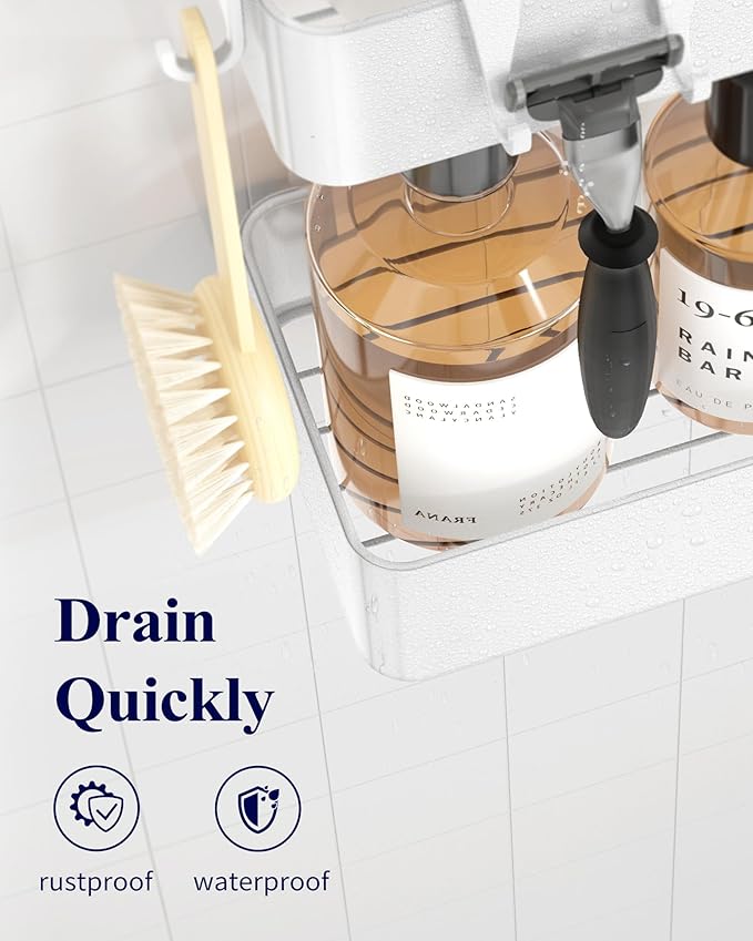 Kitsure Shower Caddy - 2 Pack Adhesive Shower Organizer, Rustproof Metal Shelves, No-Drill Bathroom Organizers and Storage, White, Large