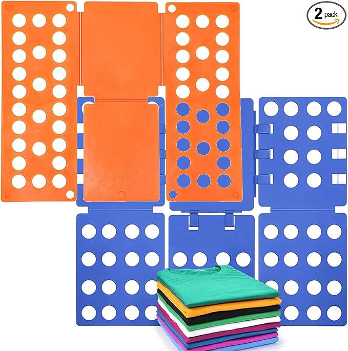 2 PCS Clothes Folding Board for Kid and Adult,T Shirt Folder Laundry Organizer Easy and Fast for Home Organization(Orange and Blue)