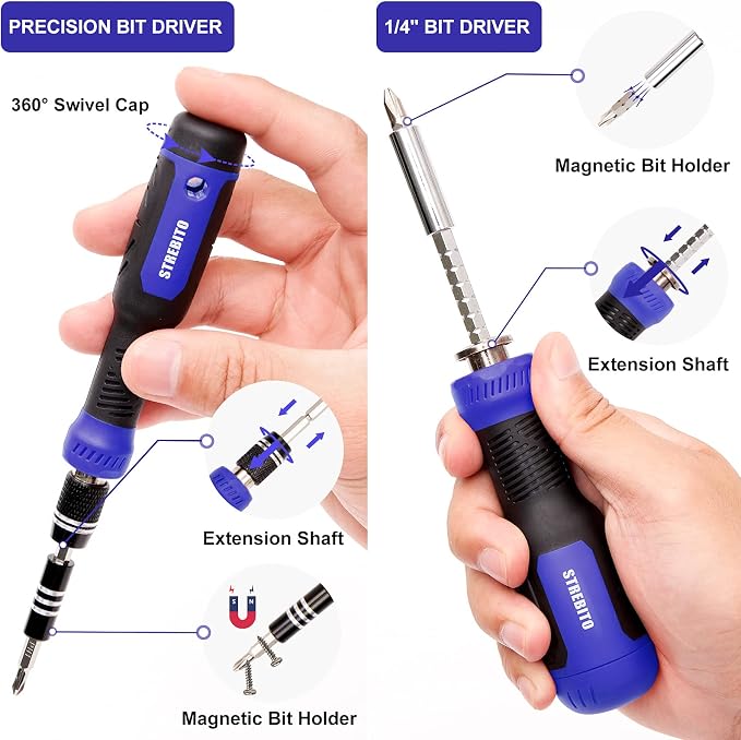 STREBITO 191-Piece Multi-Bit Screwdriver, Precision Screwdriver Set(Blue) | 1/4'' Nut Driver Home Improvement Tool Electronic Repair Kit for Computer, Phone, Laptop, PC, Cell Phone, PS4, Xbox, Nintendo