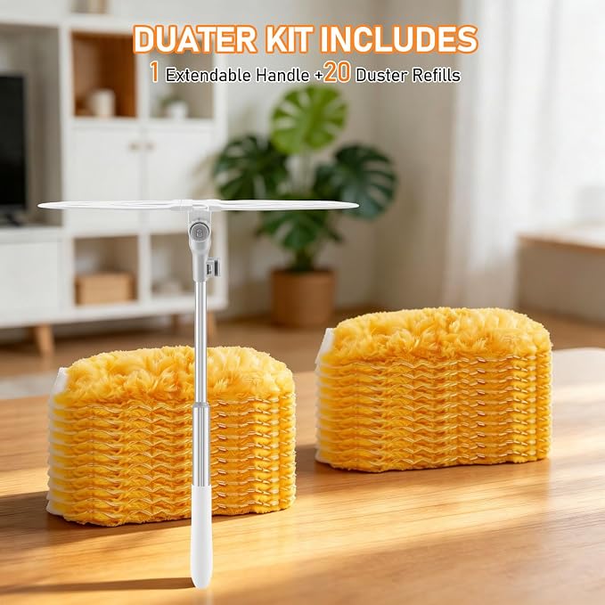 SetSail 6 ft Extendable Duster Handle Compatible with Swiffer Duster | 20 Refills Heavy Duty Disposable Duster Refill for Cleaning Multi Surface 360° Duster Cleaner Kit for Ceiling Fan, Blind