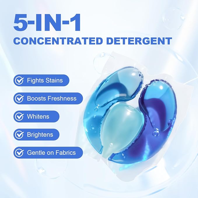 140-Count Laundry Detergent Pacs, 5-in-1 Hygienic Clean (Ocean) | 5-in-1 Powerful Stain Remover, Color Protector & Fabric Care, Deep Hygienic Clean, Fresh Scent, HE Compatible