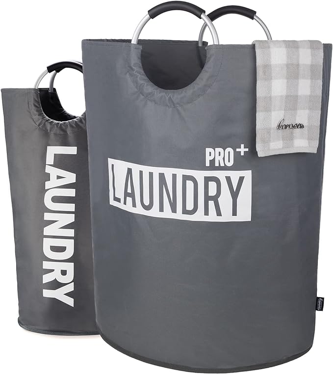 Caroeas Super Large 150L Laundry Basket Pro, Waterproof Laundry Hamper, Collapsible Laundry Basket Easy Storage, Clothes Hamper Stands Up Well, Laundry Bag with Padded Handles (Dark Grey)