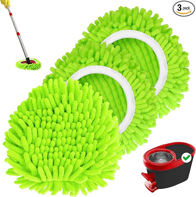 3 Pack Mop Heads Replacements Compatible with 1 Tank System Duster Replacement Heads Spin Mop Refill Pads Reusable Dust Refills for Floor Cleaning (Green)