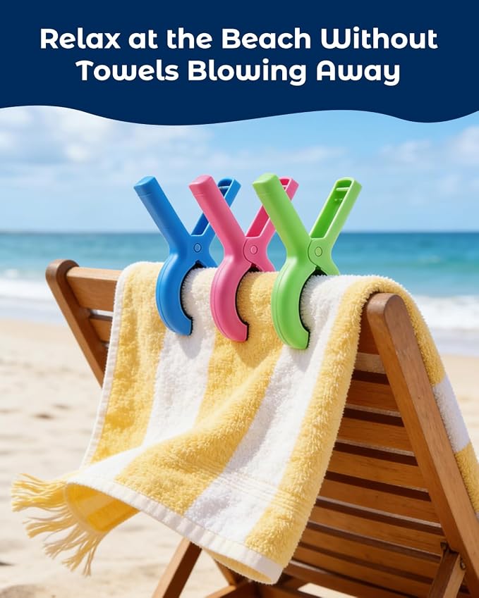 20 Pack Beach Towel Clips Heavy Duty Large Beach Essentials Chair Pool Clip | Beach accessories Silicone Protection Rust Resistant Spring Reusable Multi Use for Beach boat Cruise Camping and Outdoors