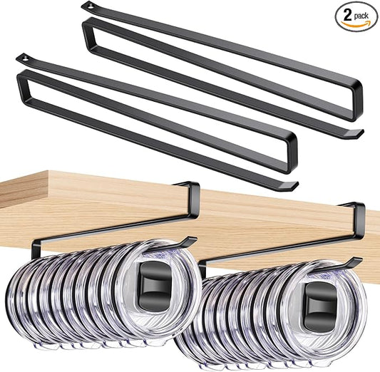 2Pack Tumbler Lid Organizer for Corner Cabinets, Space-Saving Coffee Cup Holder, Water Bottle Accessories Storage, Kitchen Storages Organization , No Adhesive or Drilling Needed up to 24 Lids (Black)