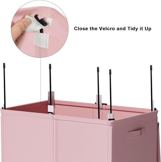 WOWLIVE 154L Double Laundry Hamper 2 Section with Lid and Removable Bags | Divided Laundry Basket, Large Dirty Clothes Hamper with Handle, Collapsible Laundry Storage for Dorm Room, College, Pink