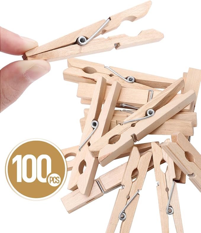 100 Pack Wooden Clothes Pins 2.9 Inch, Heavy-Duty Wood Clothespins | Wooden Clips for Hanging, Crafts, Laundry, Photo Display & Classroom Decoration, Smooth Finish & Rust Resistant Spring