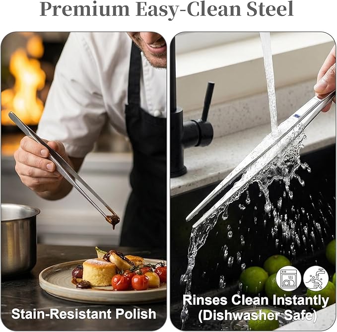 12-Inch Kitchen Tongs & Tweezers, Premium Cooking Utensils for Grilling, BBQ & Meat Handling, Stainless Steel Tong & Tweezer for Home Kitchen 1Pcs HULZJIL