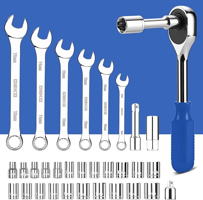 DEKOPRO Tool Set: 228 Piece Home Tool Kit, Household Basic Repair Tool Set Comes with Storage ToolBox, Socket Wrench Set for Car, Hand Tool Box Set for Home - Blue