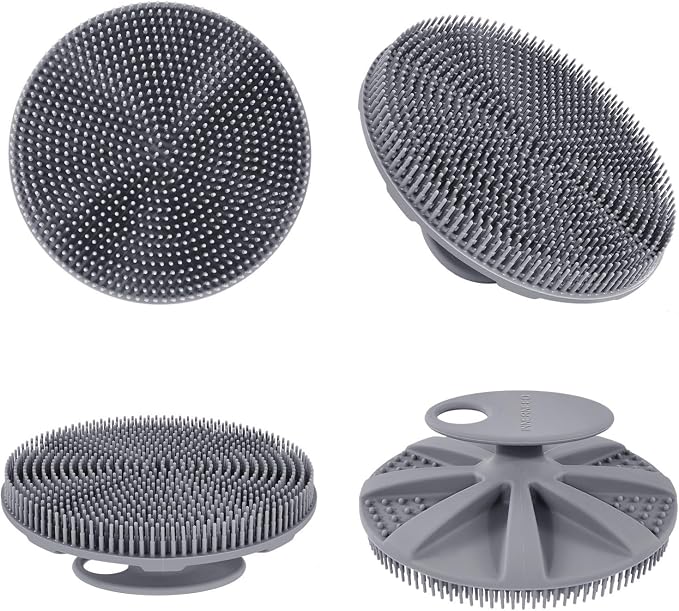 INNERNEED Food-Grade Soft Silicone Body Scrubber Shower Brush Handheld Cleansing Skin Brush, Gentle Exfoliating and Lather Well (Black+Gray)