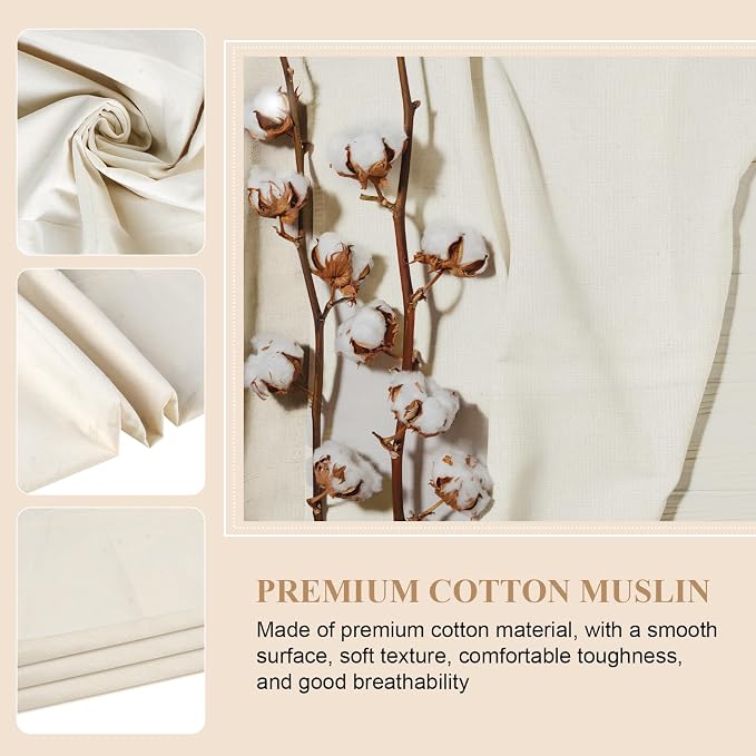 100% Cotton Muslin Fabric, 63 Inch X 10 Yards Unbleached Fabric by The Yard | Medium Weight, Easy Care, Fabric for Sewing Embroidery , Garments, Crafts Material, Apparel Cloth