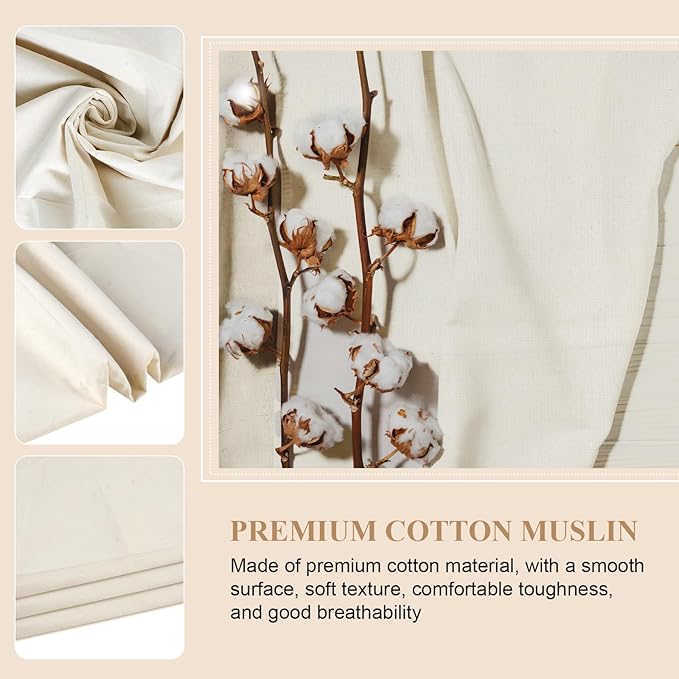 100% Cotton Muslin Fabric, 63 Inch X 5 Yards Unbleached Fabric by The Yard | Medium Weight, Easy Care, Fabric for Sewing Embroidery , Garments, Crafts Material, Apparel Cloth