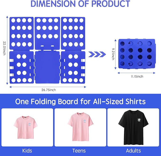 GYE T-Shirt Folding Board, Plastic Clothes Folder for Kids & Adults, Blue | Durable plastic construction, fast and easy clothes folding, suitable for kids and adults, convenient home laundry organizer