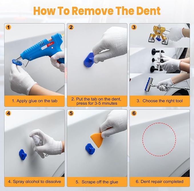 Sigoobal Car Dent Puller Kit, 135pcs Paintless Dent Removal Kit, Car Dent Repair Kit with Golden Lifter, Bridge Puller, Slide Hammer 2 in 1 T-Bar, Dent Puller for Car Refrigerator Door Ding Repair