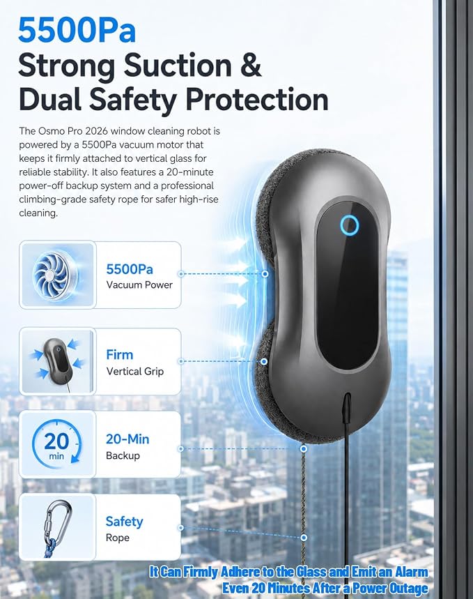 Window Cleaning Robot - Dual Spray & 5500Pa Suction for Home Glass | Smart Automatic Glass Cleaner Featuring AI Navigation, Frameless Edge Detection, Remote Control for High Windows, Glass Doors