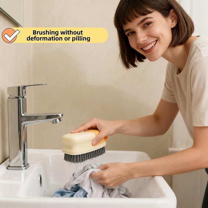 Ergonomic Clothes Soft Bristle Laundry Brush, Milk Yellow, ABS+PBT Material, Hanging Design, Portable Hand-Held Cleaning Tool with Comfortable Grip for Garments, Shoes, Household (Cream Yellow, L)