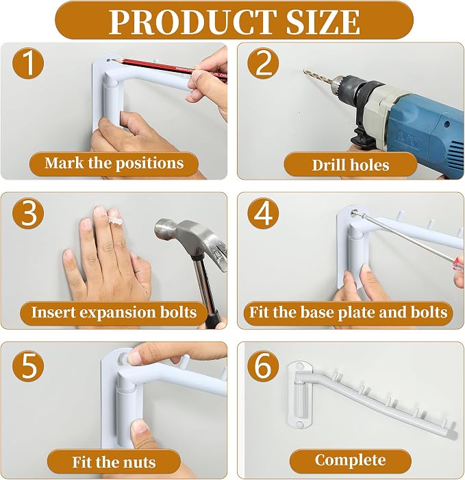Alise Swing Clothes Hanger Rack,Swivel Garment Hanger Wall Mount,White,1P | Clothes Bar-Hanger Holder Hooks Heavy Duty Folding Drying Rack Space Saving Clothing Hanging System Closet Storage Organizer