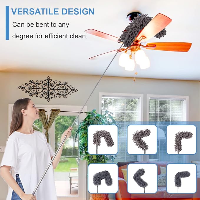 Upgraded Dusters for Cleaning (6pcs), Ceiling Fan Duster with 100" Thickened Extension Pole, Extendable Long Microfiber Duster for High Ceilings, Reusable & Washable Dusting Wand by OOSOFITT