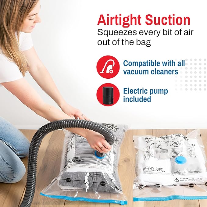 Spacesaver Jumbo Vacuum Storage Bags for Blankets & Clothes – Jumbo Vacuum Sealed Compression Bags with Hand Pump – Space Saver Storage Bags for Bedding, Moving, Travel & Organization (4 Pack)
