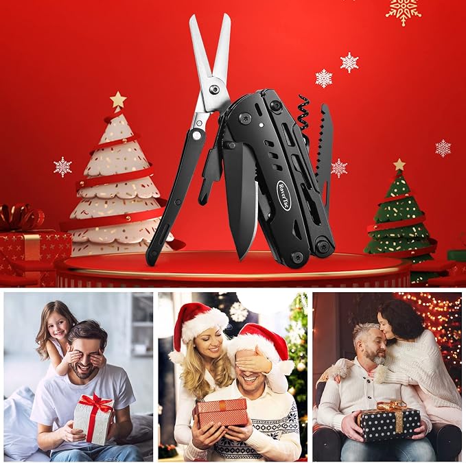 18-in-1 Multitool Pocket Knife with Pliers, Saw, Corkscrew & Detachable Scissors, Multi Tool with Safety Lock, 9 Screwdriver Bits, Camping Gear, Gifts for Men
