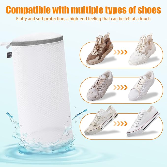 Shoe Washing Machine Bag, Shoe Bag for Washing Machine, Mesh Laundry Bags for Sneakers, Footwear, Trainers, Slippers, Honeycomb Net, Grey Zipper, 7x15" (Pack of 2)