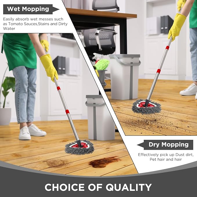 Baderke 3 Pack Chenille Mop Heads Replacements Compatible with 1 Tank System Chenille Duster Replacement Heads Microfiber Spin Mop Refill Pads Reusable Dust Refills for Floor Cleaning (Gray)