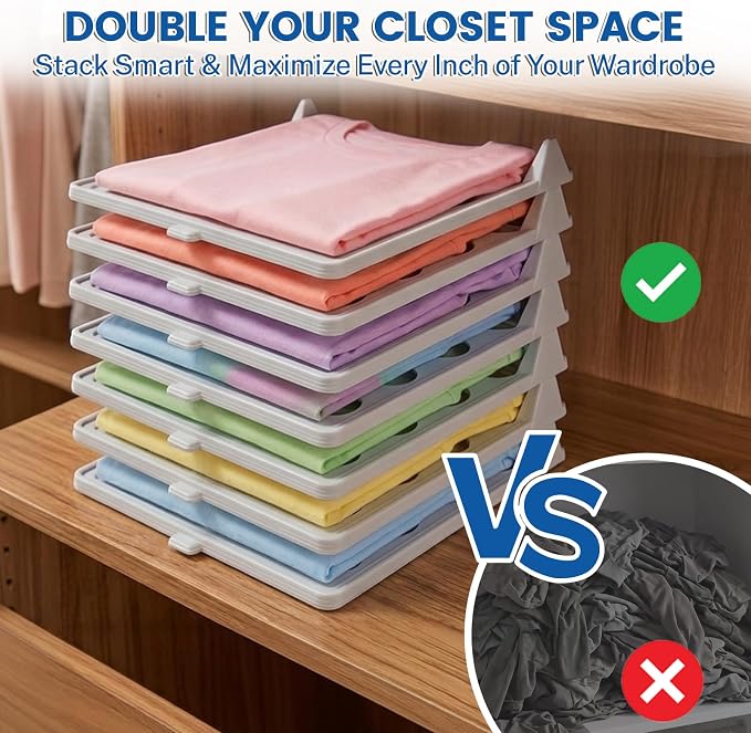 21 Pcs Clothes Organization Set - 1 Large Shirt Folding Board 27" X 23" & 20 Pack Stackable T-Shirt Organizer Trays, Durable Plastic Laundry Folder and Closet Storage System for Shirts, Pants, Towels