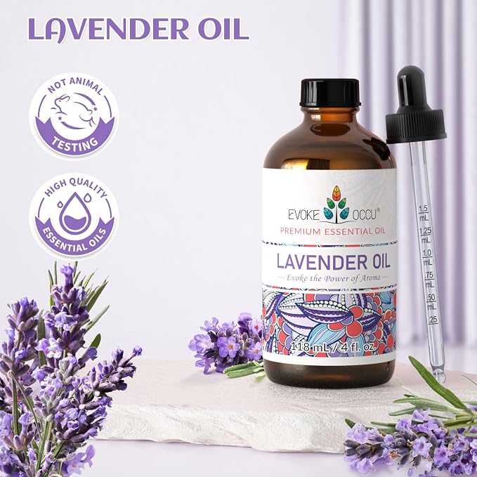 EVOKE OCCU Lavender Essential Oil, for Diffuser & Sleep, Aromatherapy | Calming Scent for Pillow Use, Bath Relaxation, Fabric Care & DIY Spray - 118mL/ 4 fl oz