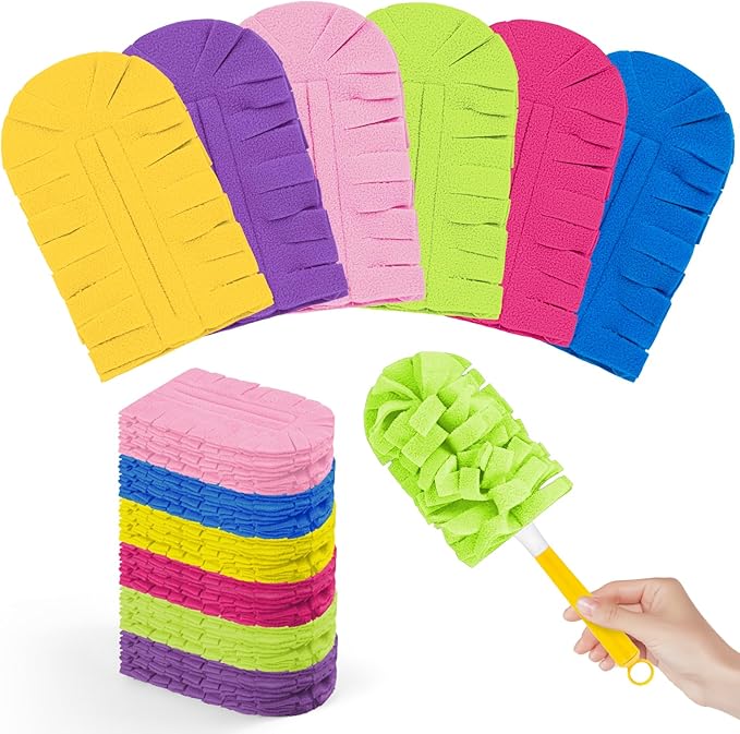 18 PCS Microfiber Reusable Duster Refills for Swiffer Duster | Washable Fleece Pads with 1 Handle, 360° Multi-surface Dusters, Heavy Duty Duster Refills, Wet & Dry Use, Rainbow Colors