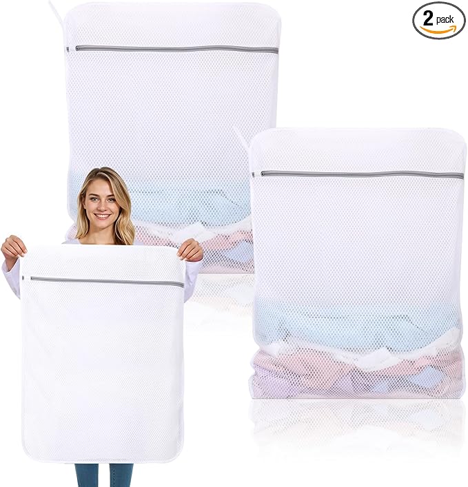 2 Pack X-Large Mesh Laundry Bags for Delicates, 20 x 24 Inches | 120gsm Honeycomb Mesh, Protect Delicates, Sturdy Zipper, Reusable, Washer & Dryer Safe, For College, Dorm, Home and Travel