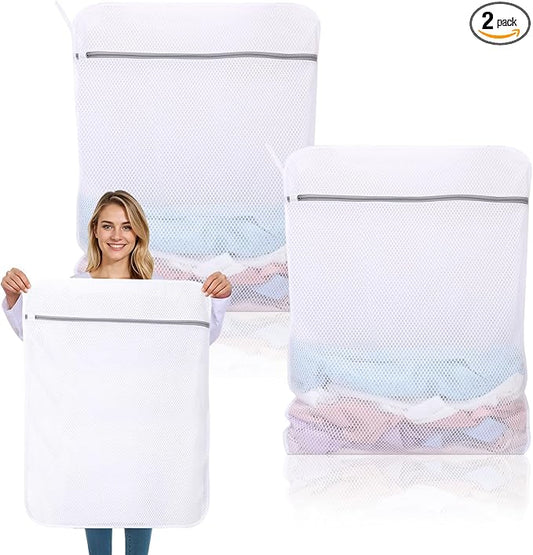 2 Pack X-Large Mesh Laundry Bags for Delicates, 20 x 24 Inches | 120gsm Honeycomb Mesh, Protect Delicates, Sturdy Zipper, Reusable, Washer & Dryer Safe, For College, Dorm, Home and Travel