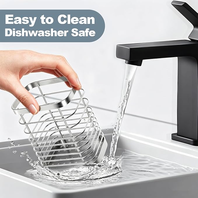 Utensil Holder, Stainless Steel Utensil Drying Rack for Kitchen Counter, Silverware Cutlery Flatware Holder Forks, Knives, Spoons, Chopsticks Organizer (Silver)