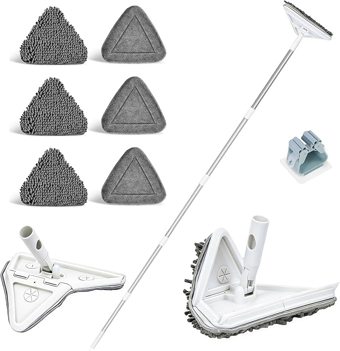 Wall Cleaner Mop with 80" Long Handle.3-in-1 Ceiling Cleaning Tool Duster with 180° Foldable & 360° Rotating Head. Includes 6 Washable Pads for Walls, Baseboards, Windows & Floors. No Ladder Needed.
