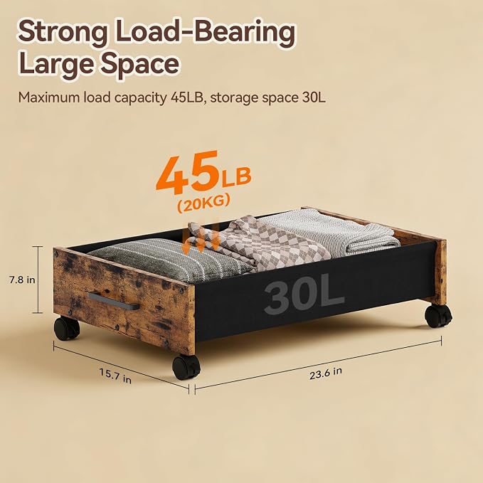 Wooden Under Bed Storage Drawer with Wheels for Space-Saving Storage | Ideal for seasonal clothing, extra blankets, shoes and everyday household essentials