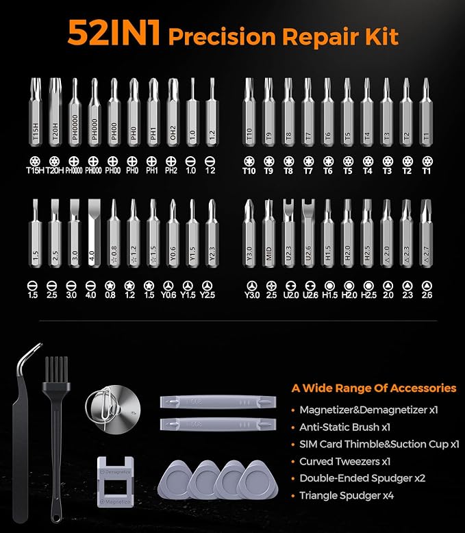 [Updated] Wesdut 52 in 1 Precision Screwdriver Set, [Super Durable] S2 Alloy Magnetic Screwdriver Repair Kit, Portable Mini Electronics Repair Tool for Phone Laptop PC Xbox Switch Watch Eyeglasses