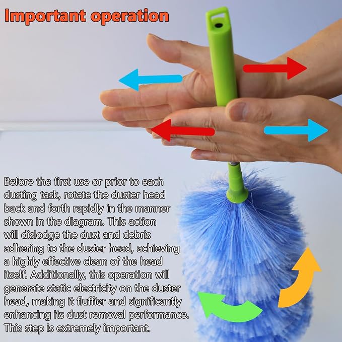 4 Pack Washable Electrostatic Duster, Extendable Pole 25" to 55", Feather Duster for Cleaning, Electrostatic Feather Duster