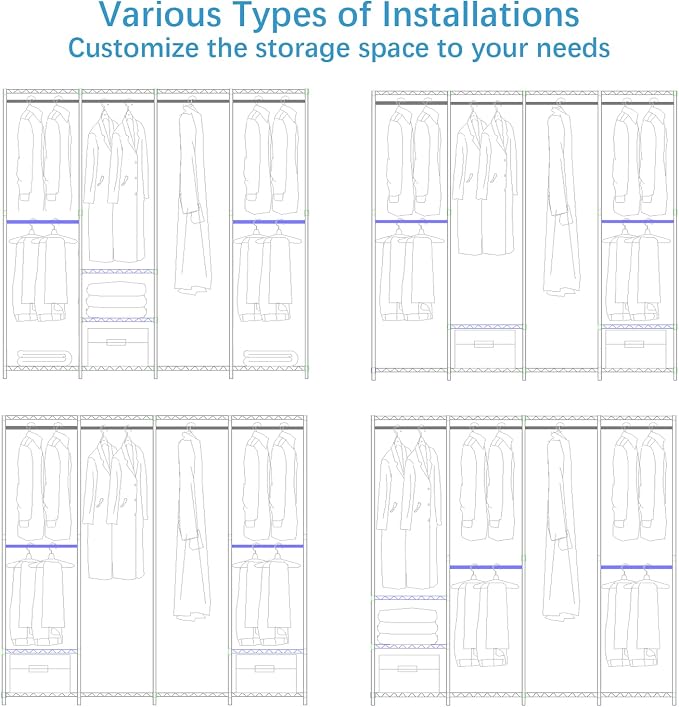 VIPEK V40 Heavy Duty Clothes Rack, 1110lb Capacity Sturdy Metal Garment Rack, Clothing Rack with 6 Shelves & 4 Hang Rods, Adjustable Open Wardrobe Closet Organizer for Bedroom/Apartment/Retail, White