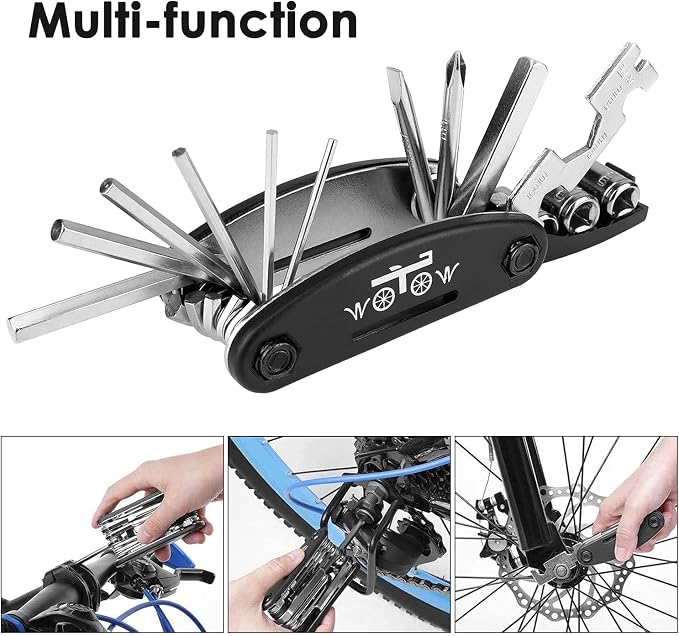 16-in-1 Bike Repair Tool Kit with Tire Levers and Hex Wrenches | Bicycle Multitool with Tire Levers, Compact Multi Function Tool for Roadside Repairs on Road and Mountain Bikes