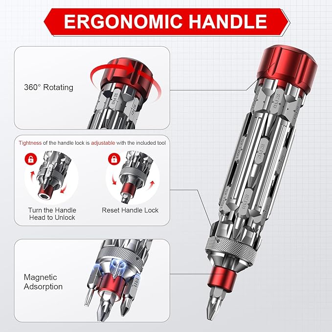 JOREST 19 in 1 Multi Screwdriver, EDC Screwdriver for Computer, Home Repair | Magnetic Multitool Screwdriver with Torx Phillips Hex Flathead, Tool Gifts for Carpenter Technicians, Engineers, DIY Lovers