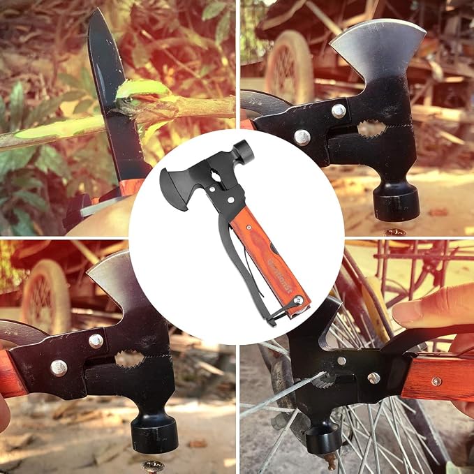 Camping Gear Multitool Axe, Stocking Stuffers for Men, Gifts for Men | Christmas Mens Gifts for Him Dad Husband Teens, 16 in 1 Camping Tool with Hammer,Pliers,Knife,Bottle Opener, Cool Gifts Idea